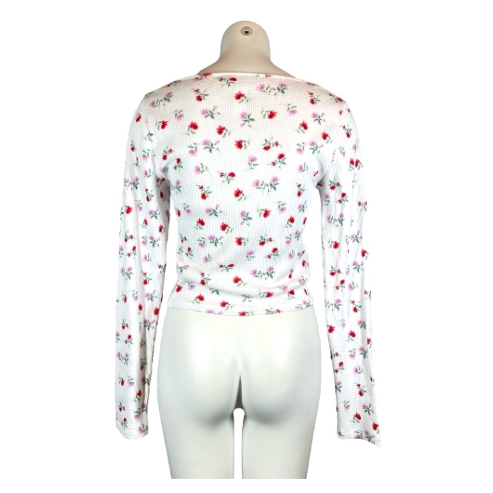 Victoria’s Secret PINK White Floral Shrunken Long Sleeve Notch Neck Thermal LRG - Picture 3 of 8
